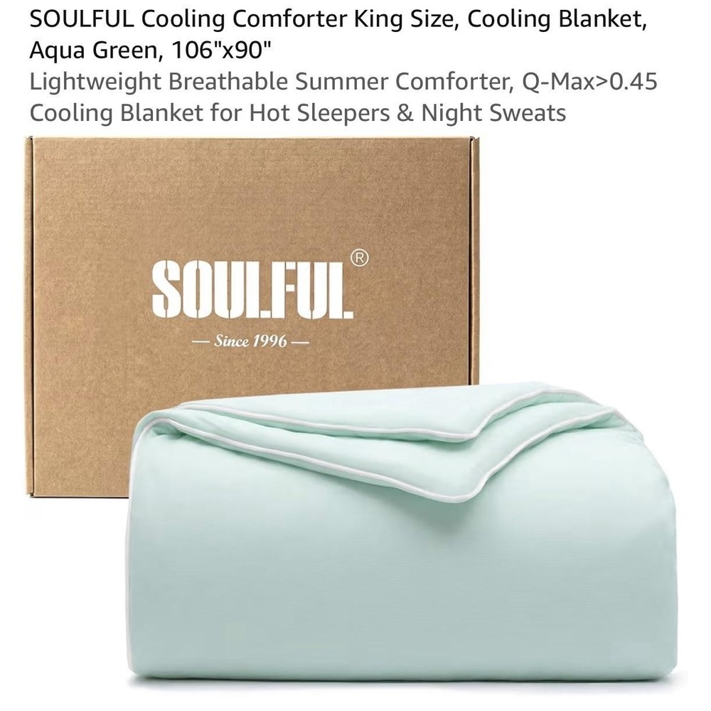 SOULFUL King Cooling Comforter Aqua Green Lightweight Summer Blanket Reversible